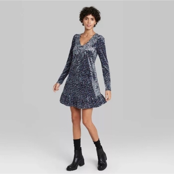 wild fable Dresses & Skirts - Wild Fable Floral Velvet Ruffle Dress